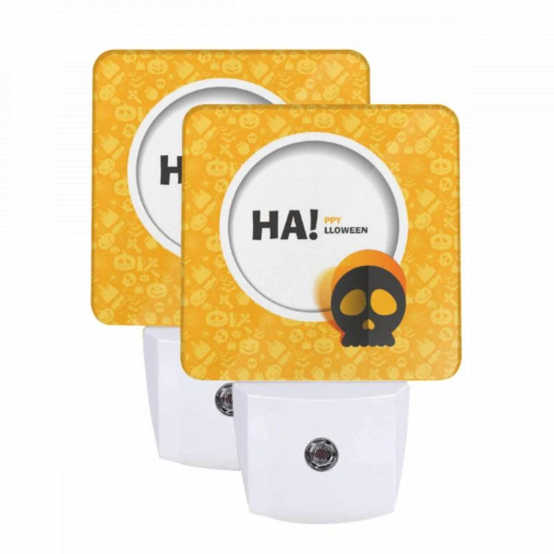 Night Light Set of 2, A Halloween themed plate with a skull on it. Night Light Set Of 2, A Halloween Themed Plate With A Skull On It. -Pattern Night Light 6016e81e2a8ab3befeeb9d0bdd5b4af1ec3c63b3