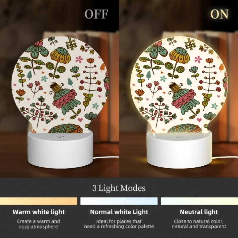 Round Acrylic Night Light, A colorful floral pattern with a variety of flowers and leaves. Round Acrylic Night Light, A Colorful Floral Pattern With A Variety Of Flowers And Leaves. -Pattern Night Light 607627bffcf148cace7d15f20a90c4ad9858ca24