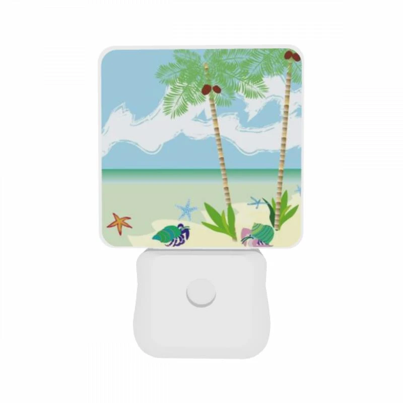 Night Light Set of 2, A painting of a beach with palm trees and a crab. Night Light Set Of 2, A Painting Of A Beach With Palm Trees And A Crab. -Pattern Night Light 6076f1c045e93a3cbd8f7a4368e3c4a3d851e07f