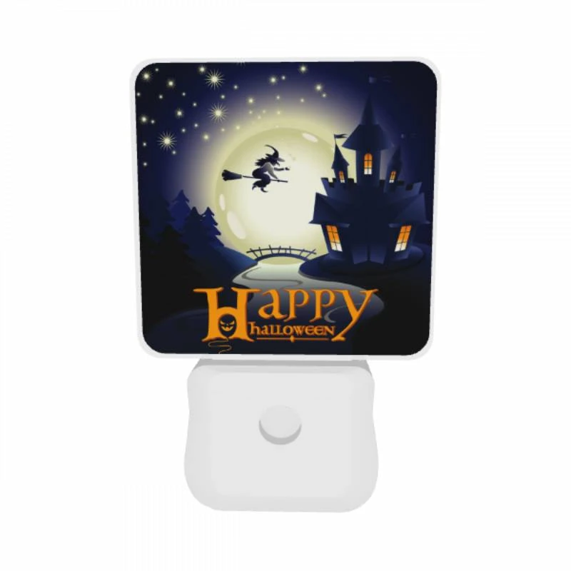 Night Light Set of 2, A witch on a broom flies over a castle during a Halloween celebration. Night Light Set Of 2, A Witch On A Broom Flies Over A Castle During A Halloween Celebration. -Pattern Night Light 616111318a3b38e91bfcd545d8fa81132b8da6ec