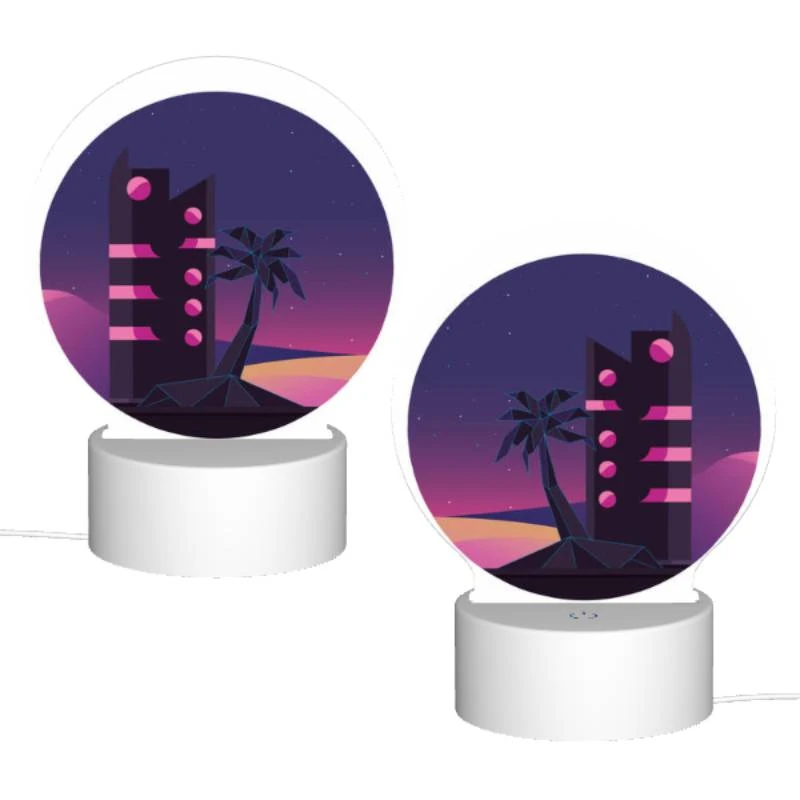 Round Acrylic Night Light, A tall building with a pink and black color scheme is lit up at night. Round Acrylic Night Light, A Tall Building With A Pink And Black Color Scheme Is Lit Up At Night. -Pattern Night Light 6161c9fffc86fa0cf93b108944861c02ae086023