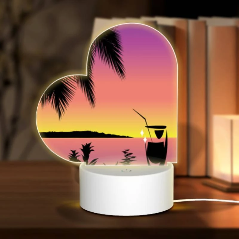 Love Acrylic Night Light, A cocktail glass is sitting on a table in front of a beautiful sunset. Love Acrylic Night Light, A Cocktail Glass Is Sitting On A Table In Front Of A Beautiful Sunset. -Pattern Night Light 61fd466f0ef1b41ff50167059e2addf03d149e4d