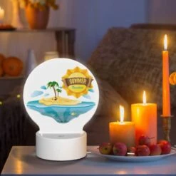 Round Acrylic Night Light, A Sunny Island With A Palm Tree And A Yellow Sun. -Pattern Night Light 62595842ec37bae687dbe8f834c01fbd5f862453