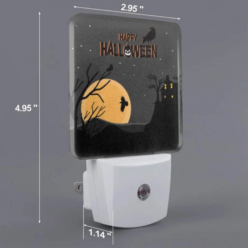 Night Light Set of 2, A black and white image of a Halloween scene with a moon Night Light Set Of 2, A Black And White Image Of A Halloween Scene With A Moon -Pattern Night Light 627d7c01ba6608f5ae8192c4d9ffd168648ed548