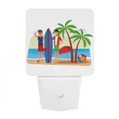 Night Light, Two Men Standing On A Beach With Surfboards And An Umbrella. 9 Night Light, Two Men Standing On A Beach With Surfboards And An Umbrella. -Pattern Night Light 62a72b480f3d128f57a5c04884e939b6d8ee857c