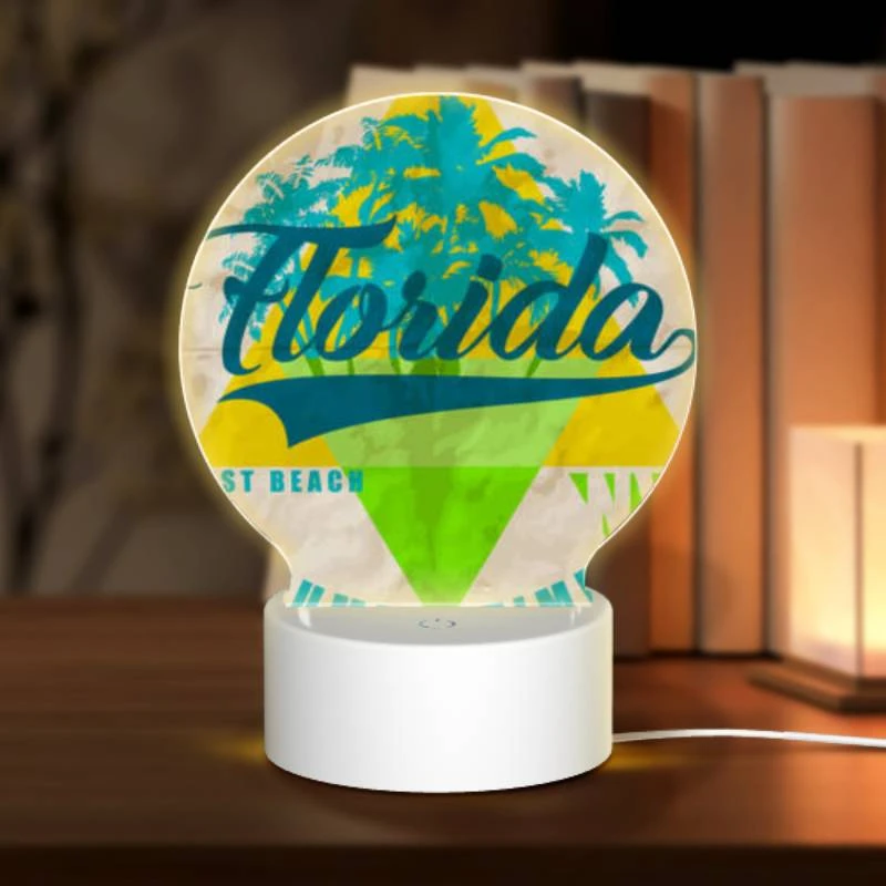 Round Acrylic Night Light, A poster advertising Florida as the best beach. Round Acrylic Night Light, A Poster Advertising Florida As The Best Beach. -Pattern Night Light 6329a1555e8314165397c650db1a2eb63be9a739