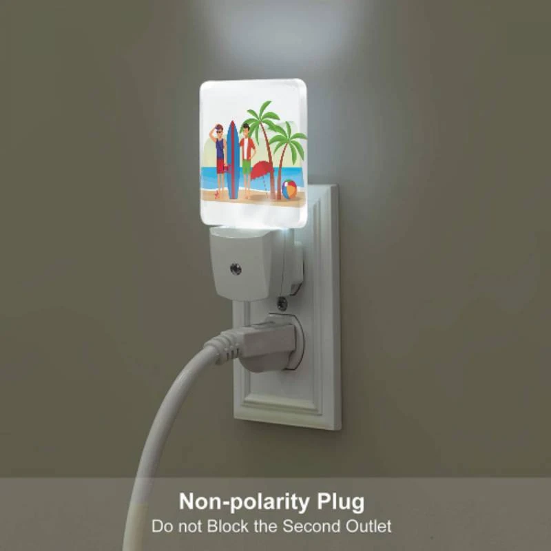 Night Light, Two men standing on a beach with surfboards and an umbrella. Night Light, Two Men Standing On A Beach With Surfboards And An Umbrella. -Pattern Night Light 63dce794e5d056a32f857ad62d346b2682b4c1ab