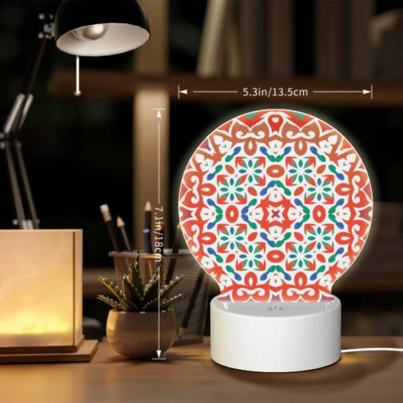 Round Acrylic Night Light, A colorful and intricate design on a red background. Round Acrylic Night Light, A Colorful And Intricate Design On A Red Background. -Pattern Night Light 63e1af1c3cd4ff9bb1e161282f88e3470887a1c1