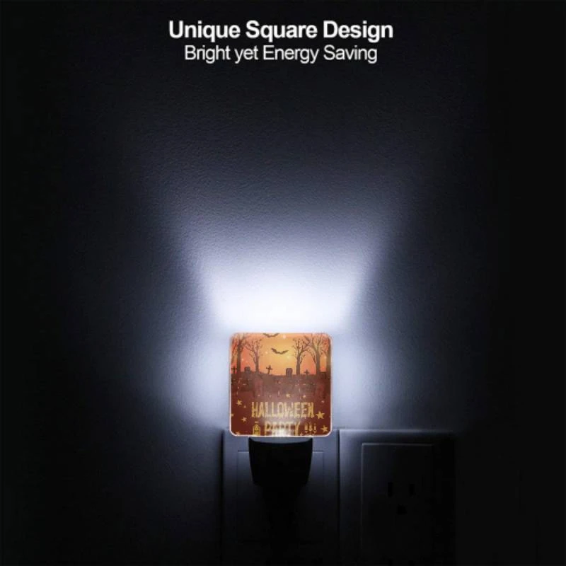 Night Light Set of 2, A Halloween party is advertised with a spooky scene of graves and bats. Night Light Set Of 2, A Halloween Party Is Advertised With A Spooky Scene Of Graves And Bats. -Pattern Night Light 64446531e764818f6c9fe78b990813a025a46b4d