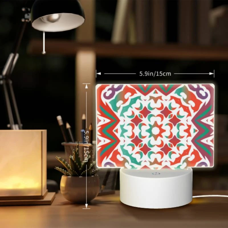 Rectangular Acrylic Night Light, A colorful and intricate design on a red background. Rectangular Acrylic Night Light, A Colorful And Intricate Design On A Red Background. -Pattern Night Light 645a63e20e8cf00e862f4949c7f235e91e45eeac