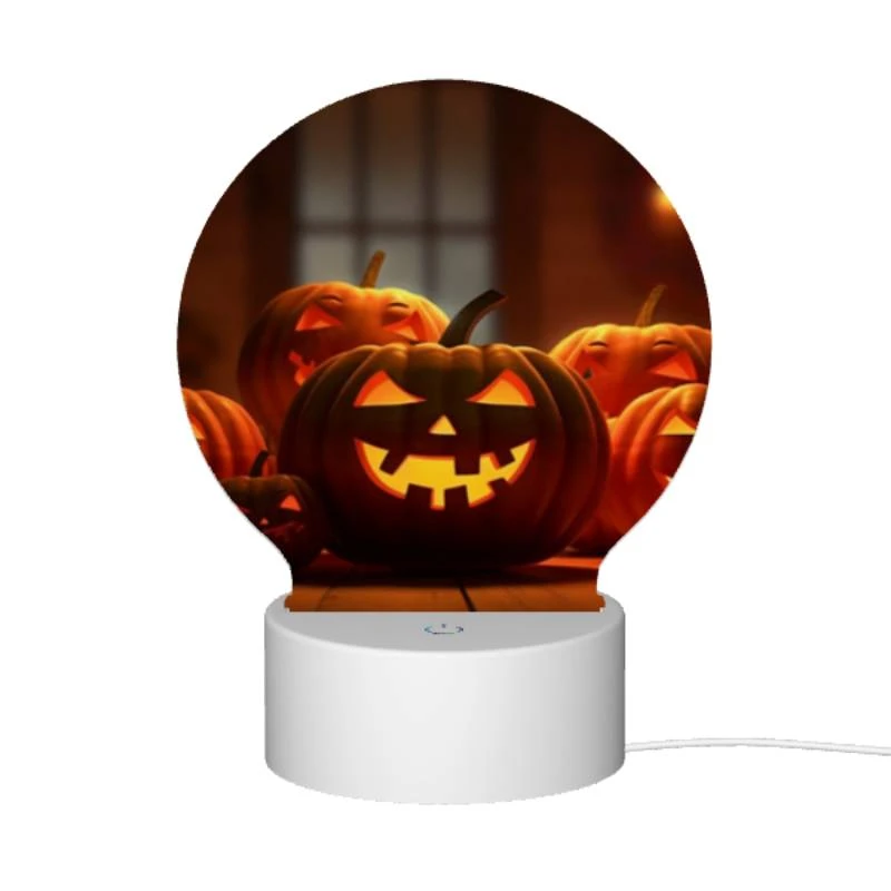 Round Acrylic Night Light, A group of pumpkins with faces drawn on them. Round Acrylic Night Light, A Group Of Pumpkins With Faces Drawn On Them. -Pattern Night Light 645f493b227e2e2cb114ff17b0af126bb879ea6c