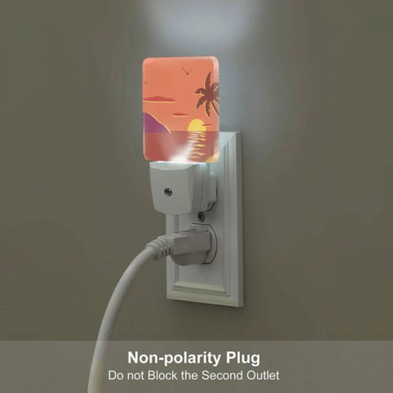 Night Light Set of 2, A sunset with a palm tree and birds in the sky. Night Light Set Of 2, A Sunset With A Palm Tree And Birds In The Sky. -Pattern Night Light 64643daf9652f20a3bd2cd44d35c591ebb69b912