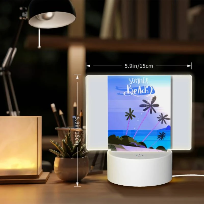 Rectangular Acrylic Night Light, A colorful poster of a beach with a plane flying over it. Rectangular Acrylic Night Light, A Colorful Poster Of A Beach With A Plane Flying Over It. -Pattern Night Light 647316e01b3c56ba868edf167ee9a6c47751eb9a