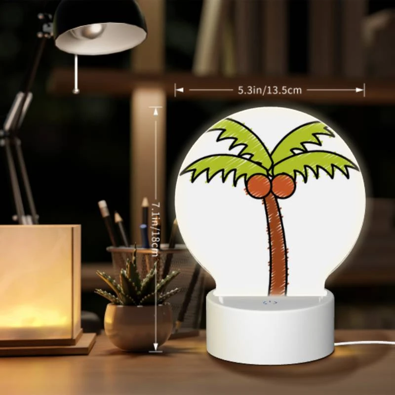 Round Acrylic Night Light, A cartoon drawing of a palm tree with two orange fruits on top. Round Acrylic Night Light, A Cartoon Drawing Of A Palm Tree With Two Orange Fruits On Top. -Pattern Night Light 64a03de2e7a8f071fa52d32eb308814748aebfea