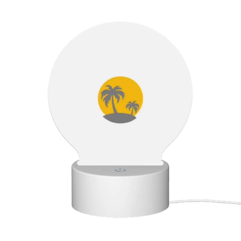 Round Acrylic Night Light, A yellow sun with two palm trees in the background. Round Acrylic Night Light, A Yellow Sun With Two Palm Trees In The Background. -Pattern Night Light 64d0b4828060e777b1b8ae361c6a64ff1fa9ed99