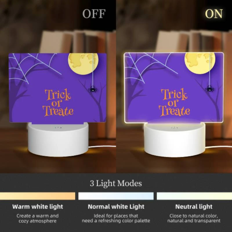 Rectangular Acrylic Night Light, A spooky Halloween scene with a spider hanging from a tree and a full moon in the background. Rectangular Acrylic Night Light, A Spooky Halloween Scene With A Spider Hanging From A Tree And A Full Moon In The Background. -Pattern Night Light 652a2c2bffcf9f90ed286efa4e9d70ac8b846e41