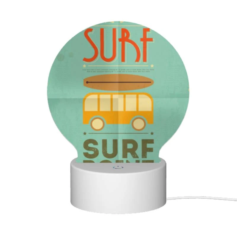 Round Acrylic Night Light, A surfboard is on top of a bus. Round Acrylic Night Light, A Surfboard Is On Top Of A Bus. -Pattern Night Light 65476a7ac7efa96baa2d189475b2565541bc206c