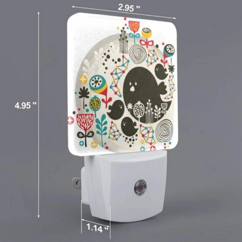 Night Light Set of 2, A colorful circle with a black bird and other birds in the middle. Night Light Set Of 2, A Colorful Circle With A Black Bird And Other Birds In The Middle. -Pattern Night Light 655d0618b5cb05654ece323766fe672153d277ef