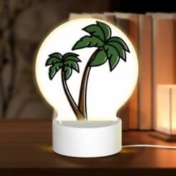 Round Acrylic Night Light, A Green And Brown Palm Tree With A Brown Trunk.