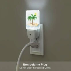 Night Light Set Of 2, A White Drawing Of A Palm Tree On A Sandy Beach. 6 Night Light Set Of 2, A White Drawing Of A Palm Tree On A Sandy Beach. -Pattern Night Light 65d8f69a597f89014ed183cd42bda542818ba190