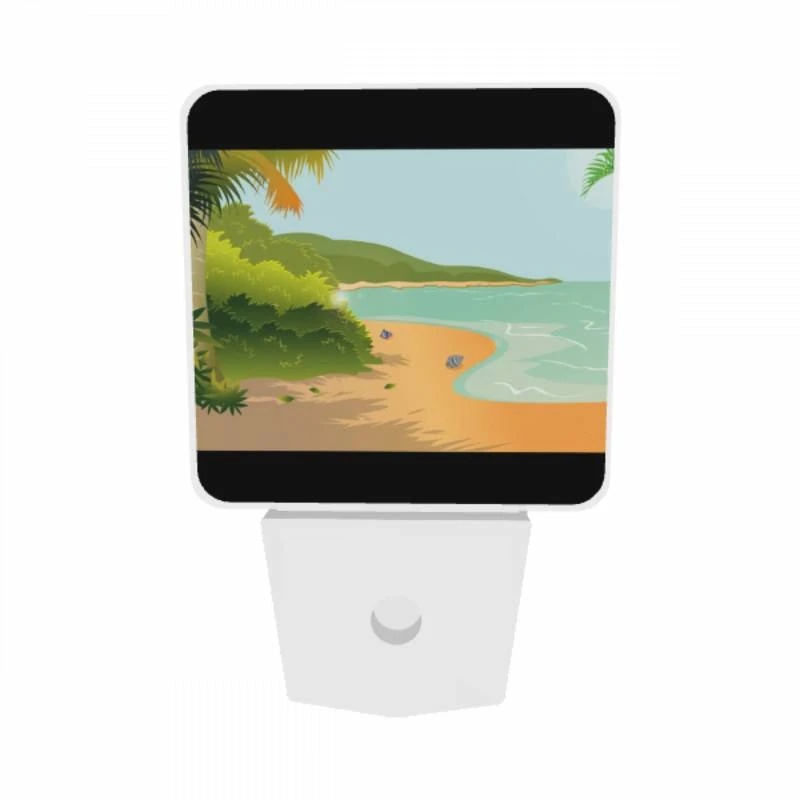Night Light Set of 2, A beach scene with a sandy shore and a body of water. Night Light Set Of 2, A Beach Scene With A Sandy Shore And A Body Of Water. -Pattern Night Light 65e2d13eaafebccbec0b80e8d79264a9c807cfc9