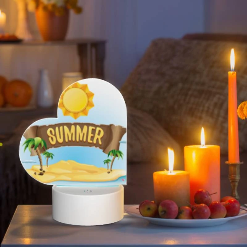 Love Acrylic Night Light, A cartoon image of a beach with a sun and palm trees. Love Acrylic Night Light, A Cartoon Image Of A Beach With A Sun And Palm Trees. -Pattern Night Light 6673cd8a1de11000483d1df1bba7a9373042d66a