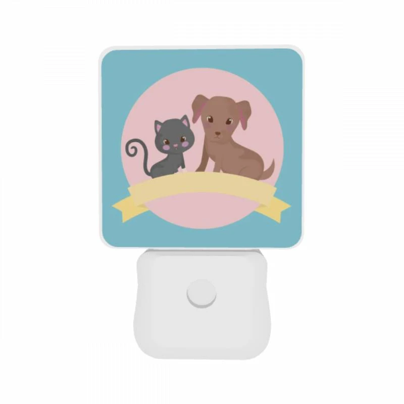 Night Light Set of 2, A black cat and a brown dog are sitting next to each other. Night Light Set Of 2, A Black Cat And A Brown Dog Are Sitting Next To Each Other. -Pattern Night Light 66e59dd34196f727e48589ba62b4596d04fe4b89