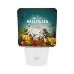 Night Light Set Of 2, A Colorful Halloween Poster With A Pumpkin And A Moon. -Pattern Night Light 66eae306dece7942f1609fa8157028c2056556ae