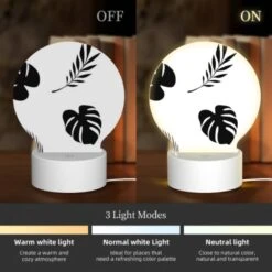 Round Acrylic Night Light, A Pattern Of Black And White Leaves. 4 Round Acrylic Night Light, A Pattern Of Black And White Leaves. -Pattern Night Light 670dcf59b7130f28d91f95c8ef3f44746f43f9be