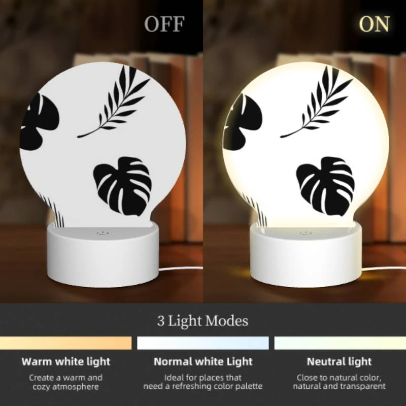Round Acrylic Night Light, A pattern of black and white leaves. Round Acrylic Night Light, A Pattern Of Black And White Leaves. -Pattern Night Light 670dcf59b7130f28d91f95c8ef3f44746f43f9be