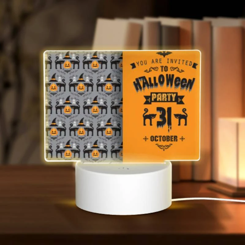 Rectangular Acrylic Night Light, A Halloween party invitation with a witch on it. Rectangular Acrylic Night Light, A Halloween Party Invitation With A Witch On It. -Pattern Night Light 67462577cd37bac732121ebb899a8aac568e014e