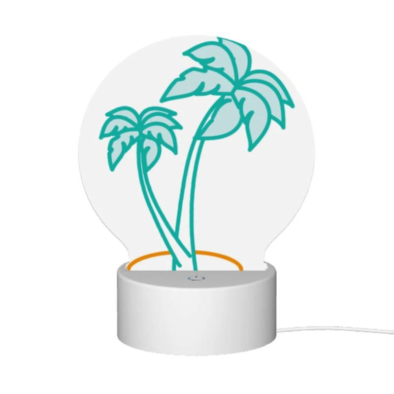 Round Acrylic Night Light, A green and blue palm tree with a blue trunk. Round Acrylic Night Light, A Green And Blue Palm Tree With A Blue Trunk. -Pattern Night Light 67b198731ba316ade21caa81533b74e18abf90ae