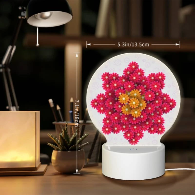 Round Acrylic Night Light, A bouquet of pink and yellow flowers. Round Acrylic Night Light, A Bouquet Of Pink And Yellow Flowers. -Pattern Night Light 68ddec68c82d98eaa590d8aa4aff0aa467b45775