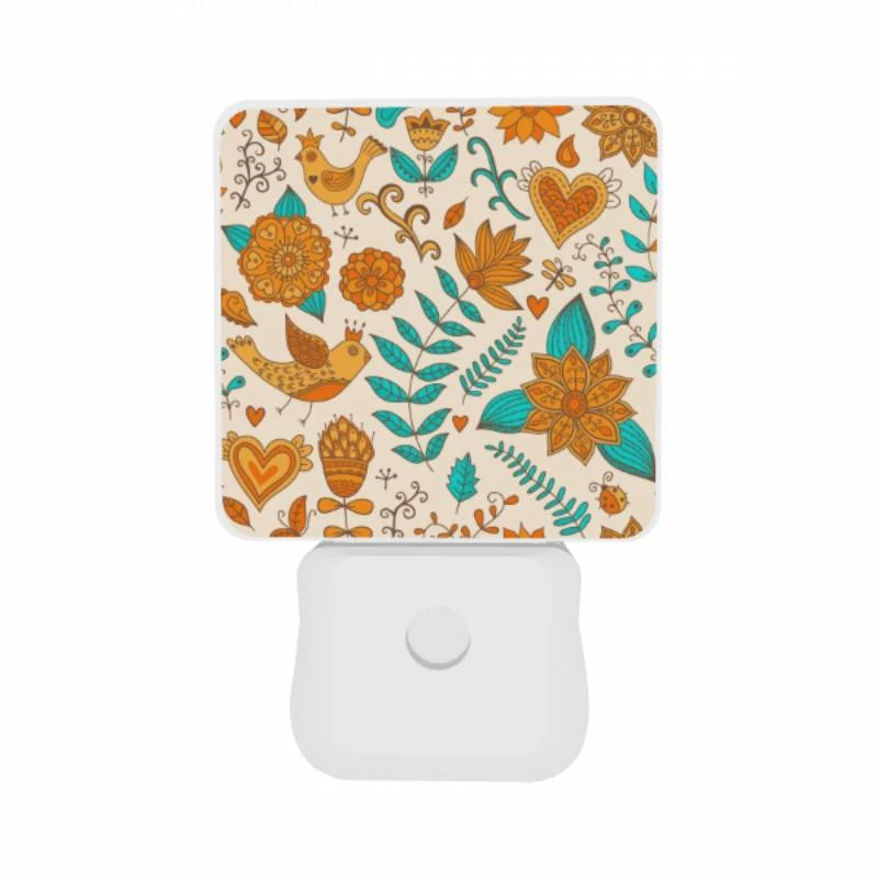 Night Light Set of 2, A colorful pattern of flowers and birds. Night Light Set Of 2, A Colorful Pattern Of Flowers And Birds. -Pattern Night Light 68ec91d32782df9795b18a7eb7d70d6cadece9e1
