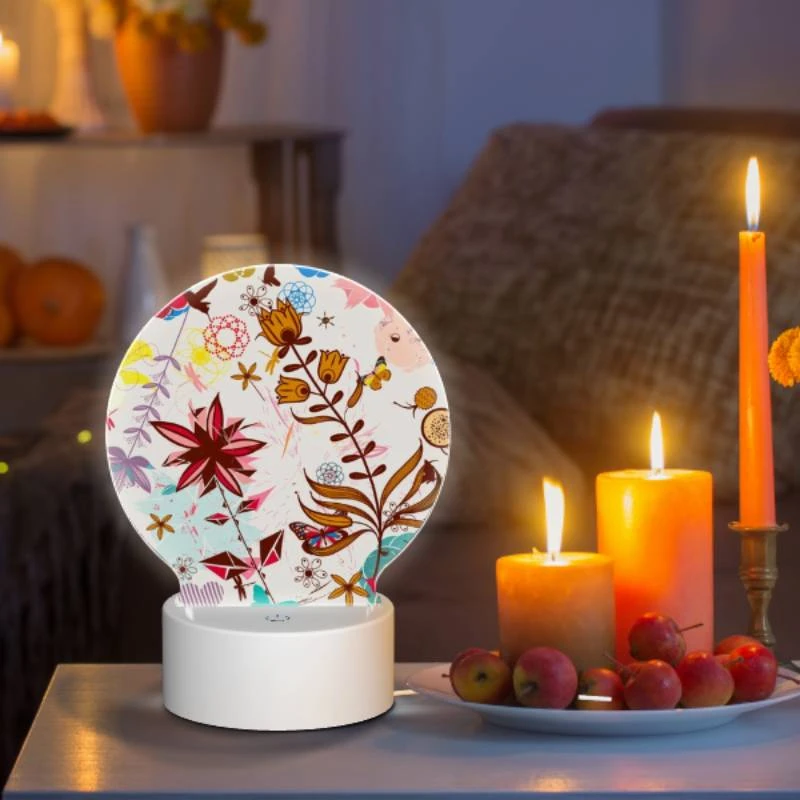 Round Acrylic Night Light, A colorful flower arrangement with a butterfly and a bee. Round Acrylic Night Light, A Colorful Flower Arrangement With A Butterfly And A Bee. -Pattern Night Light 694291966ad7581c4b61e74b7f3899a454efaf0d