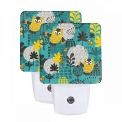 Night Light Set Of 2, A Colorful Cartoon Of A Forest With Various Animals