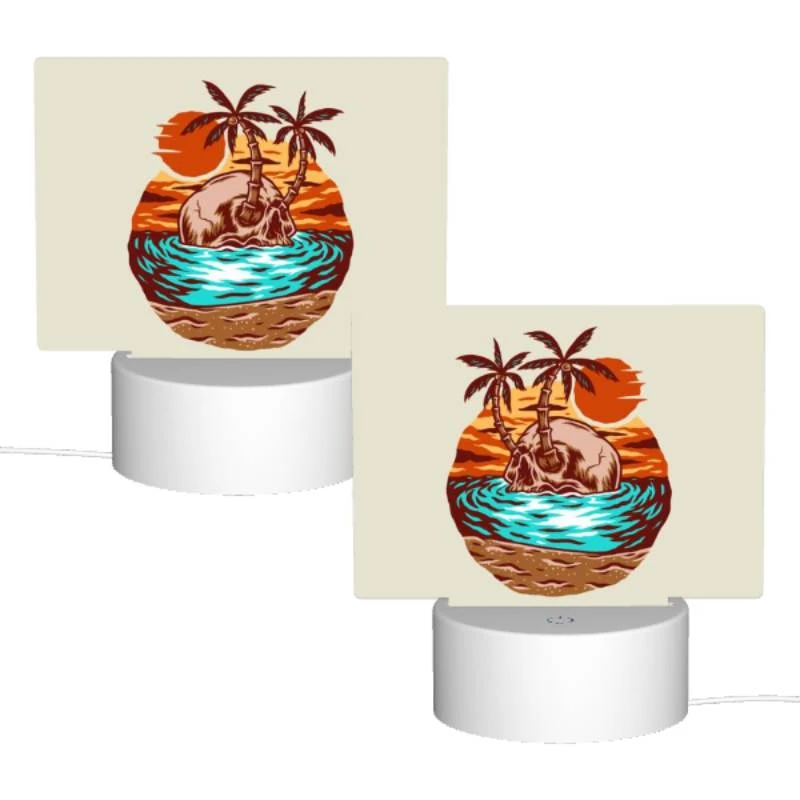 Rectangular Acrylic Night Light, A skeleton is sitting on a skull in the ocean. Rectangular Acrylic Night Light, A Skeleton Is Sitting On A Skull In The Ocean. -Pattern Night Light 69af0c9dddf0dd166692900831a511012e86862a