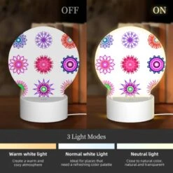 Round Acrylic Night Light, A Collection Of Colorful Flower Designs. 4 Round Acrylic Night Light, A Collection Of Colorful Flower Designs. -Pattern Night Light 69eafaa441eca89dfe6273b3fda95478f826b139
