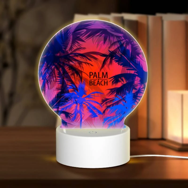 Round Acrylic Night Light, A colorful image of a beach with a sign that says "Palm Beach." Round Acrylic Night Light, A Colorful Image Of A Beach With A Sign That Says "Palm Beach." -Pattern Night Light 6b3abd6abdb7e02d9c131e06e8378ed448b5bc2b