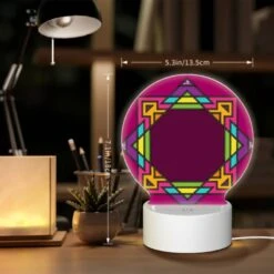 Round Acrylic Night Light, A Colorful Geometric Design On A Pink Background. 7 Round Acrylic Night Light, A Colorful Geometric Design On A Pink Background. -Pattern Night Light 6c0f8b4593bb12450643ec019007eefae27e34ba