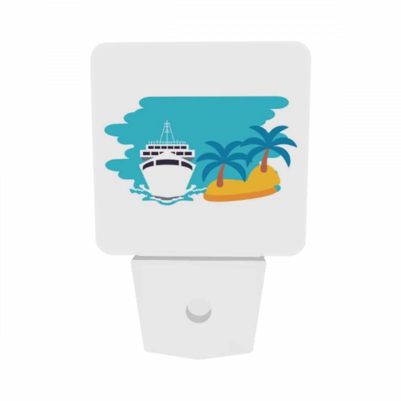 Night Light Set of 2, A boat is sailing in the ocean next to a palm tree. Night Light Set Of 2, A Boat Is Sailing In The Ocean Next To A Palm Tree. -Pattern Night Light 6cadbad6740a17ef5c476500b1842e2cdeb25707