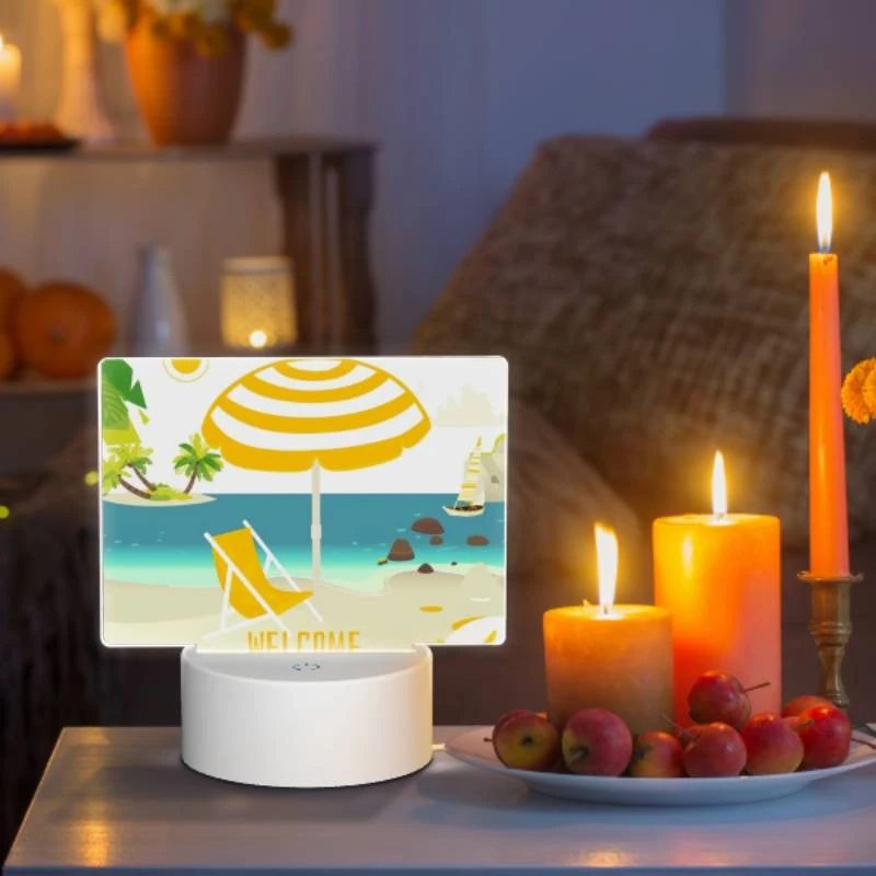 Rectangular Acrylic Night Light, A yellow and white umbrella is set up on a beach Rectangular Acrylic Night Light, A Yellow And White Umbrella Is Set Up On A Beach -Pattern Night Light 6cbdbe7231c9158befb49f76770ab91d18efc0af