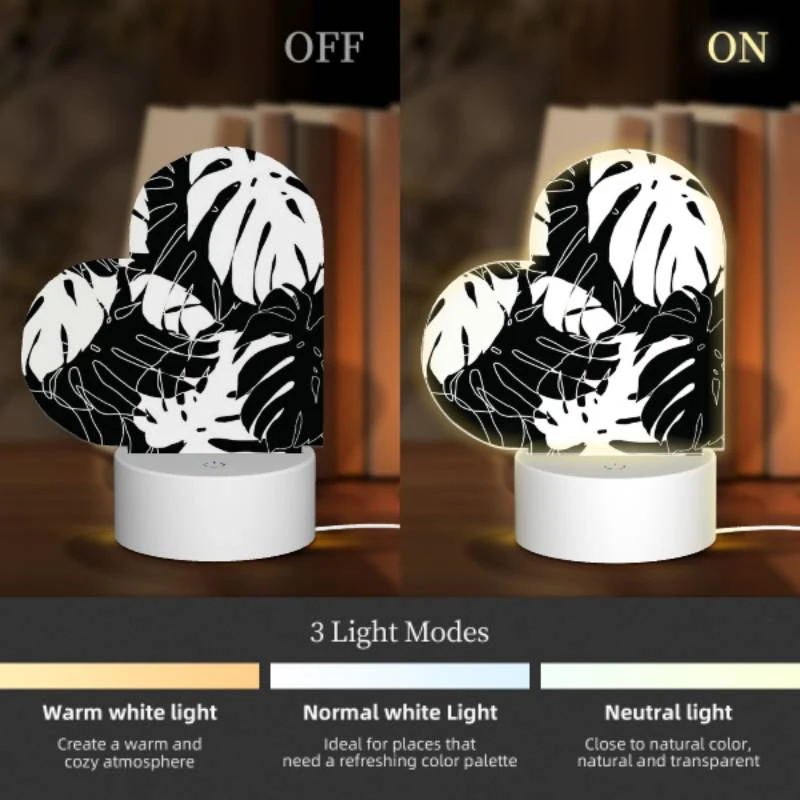 Love Acrylic Night Light, A black and white image of a plant with a lot of leaves. Love Acrylic Night Light, A Black And White Image Of A Plant With A Lot Of Leaves. -Pattern Night Light 6d9379812ac129eae5db191588cc0446986031f9
