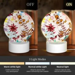 Round Acrylic Night Light, A Colorful Flower Arrangement With A Butterfly And A Bee. 4 Round Acrylic Night Light, A Colorful Flower Arrangement With A Butterfly And A Bee. -Pattern Night Light 6da417ee81a4733d4730ef5f7d690da6f8851a9a
