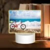 Rectangular Acrylic Night Light, A Red Bicycle Is Parked On The Beach.