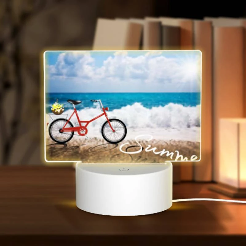 Rectangular Acrylic Night Light, A red bicycle is parked on the beach. Rectangular Acrylic Night Light, A Red Bicycle Is Parked On The Beach. -Pattern Night Light 6dc151adb85fcd96d4843b6fd434999c1765d12c