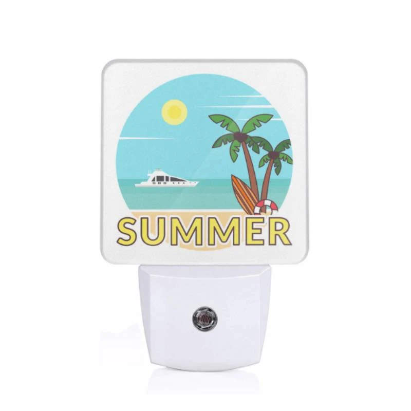 Night Light, A cartoon of a beach with a surfboard and a boat. Night Light, A Cartoon Of A Beach With A Surfboard And A Boat. -Pattern Night Light 6ef28b595c060a9a88bf0c269eae476b981cd624