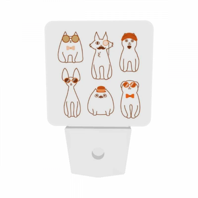 Night Light Set of 2, A collection of cartoon cats wearing sunglasses and hats. Night Light Set Of 2, A Collection Of Cartoon Cats Wearing Sunglasses And Hats. -Pattern Night Light 6f11e9ebe8f88ac701e85fcd32d649bf7d4d28c3