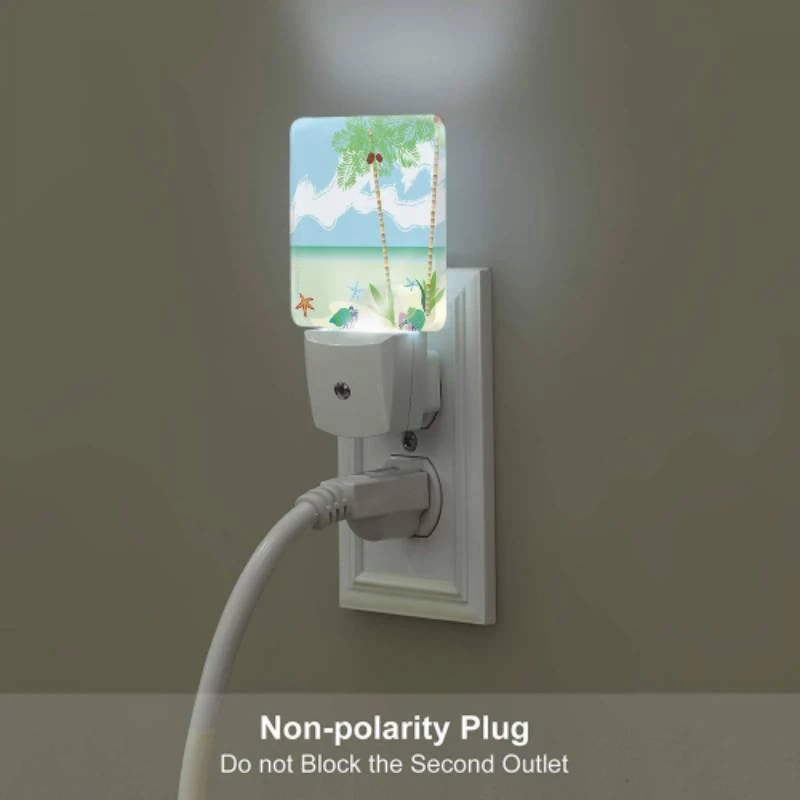 Night Light Set of 2, A painting of a beach with palm trees and a crab. Night Light Set Of 2, A Painting Of A Beach With Palm Trees And A Crab. -Pattern Night Light 6fe14bebb5b7da7544cbe19109eb62792419415d