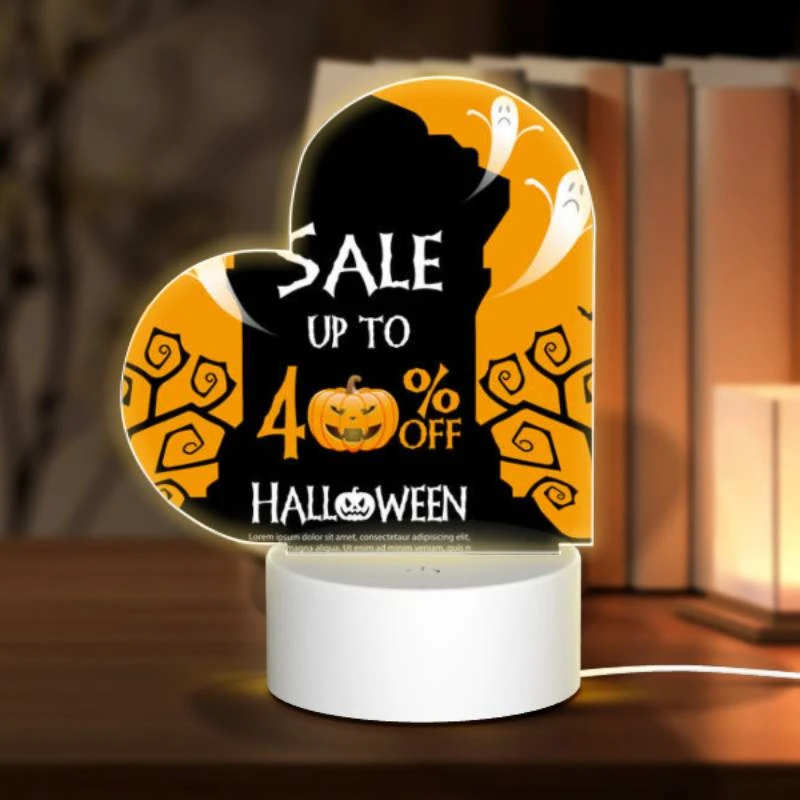 Love Acrylic Night Light, A Halloween sale sign advertises a 40% discount. Love Acrylic Night Light, A Halloween Sale Sign Advertises A 40% Discount. -Pattern Night Light 702a4159f1d9022ae2c5c5f2907dc707d2dfb3ce